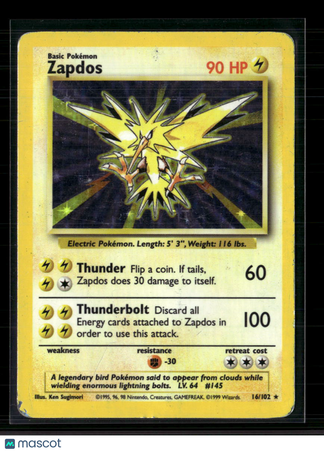 Pokemon 1999 Base Set Zapdos #16/102