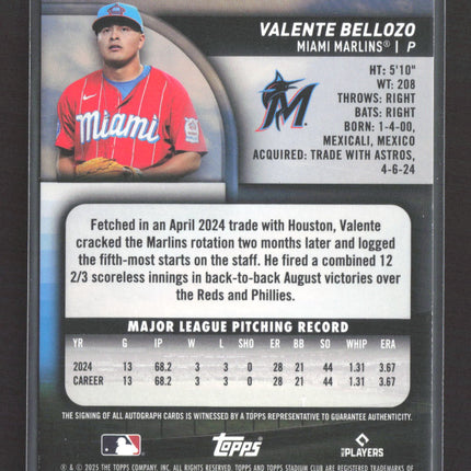 2025 Topps Stadium Club Valente Bellozo #SCBA-VB RC Auto