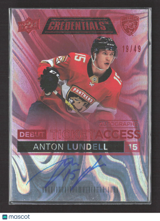2022 UD Credentials Debut Ticket Access Anton Lundell #DTAA-AL Pink 19/49 Auto