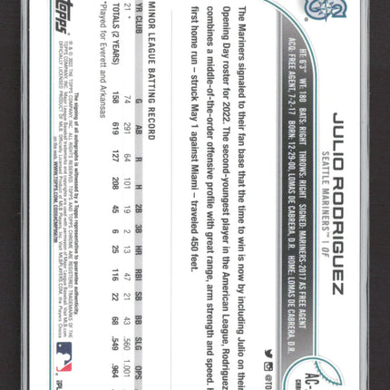 2022 Topps Chrome Julio Rodriguez #AC-JRO RC Refractor Auto