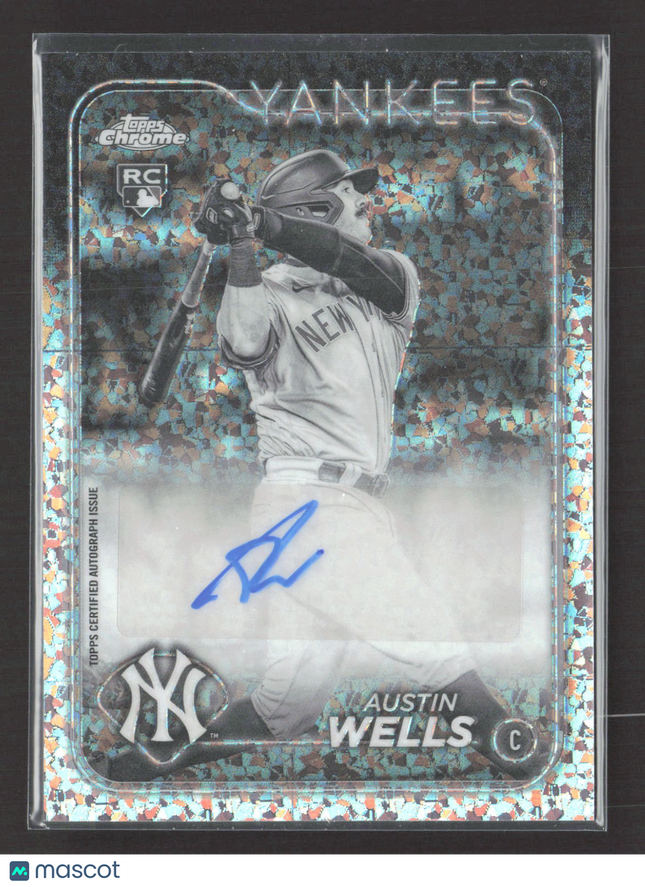 2024 Topps Chrome Austin Wells #AC-AWE Black White Mini Diamond Auto RC