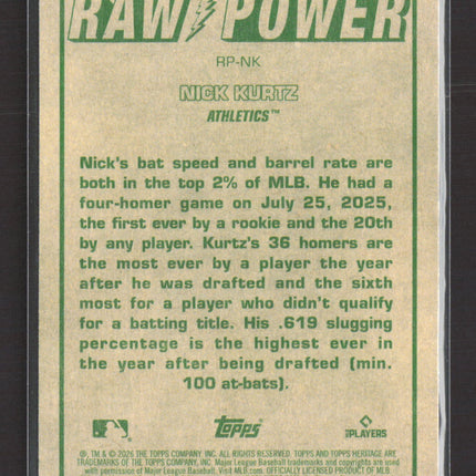 2026 Topps Heritage Raw Power Nick Kurtz #RP-NK