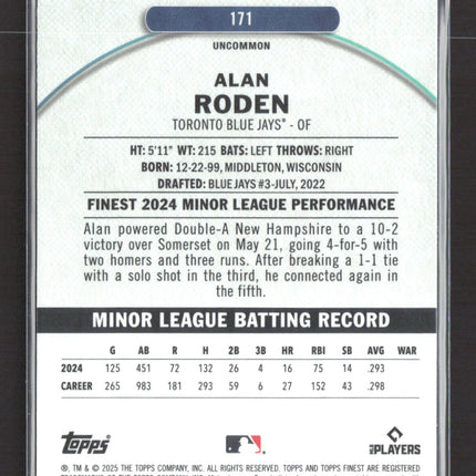 2025 Topps Finest Alan Roden #171 Blue RC 047/250