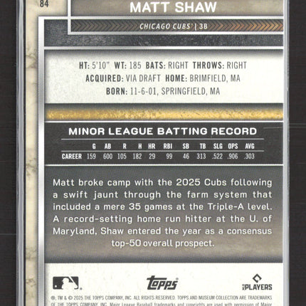 2025 Topps Museum Collection Matt Shaw #84 Pink 091/199 RC
