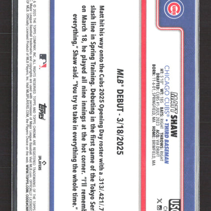 2025 Topps Chrome Matt Shaw #USC135 RC Prism Refractor