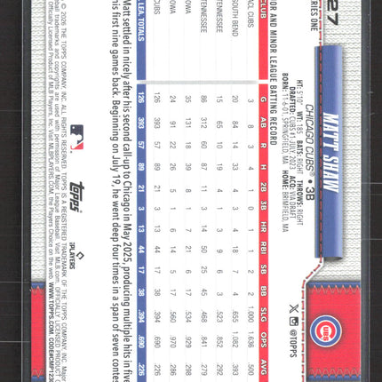 2026 Topps Series One Matt Shaw #27 Topps All-Star Rookie Rainbow
