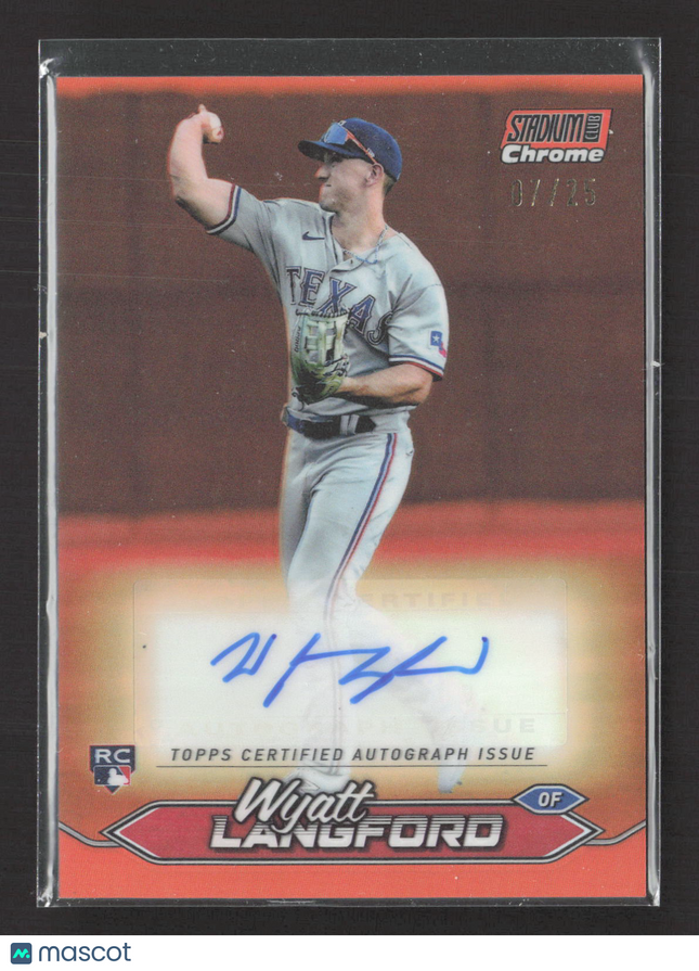 2024 Topps Stadium Club Chrome Wyatt Langford #SCCA-WL Orange 07/25 RC Auto