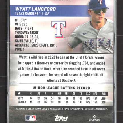 2024 Topps Stadium Club Chrome Wyatt Langford #SCCA-WL Orange 07/25 RC Auto