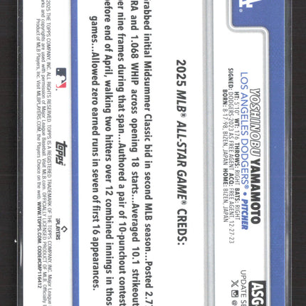 2025 Topps Update Series Yoshinobu Yamamoto #ASG-32 rainbow foil