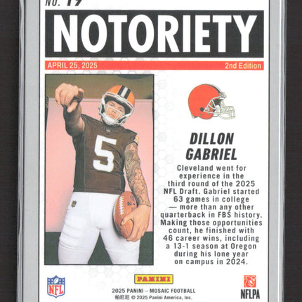 2025 Panini Mosaic Football Dillon Gabriel #19 Silver RC