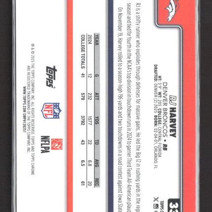 2025 Topps Chrome RJ Harvey #330 Red White and Blue RC