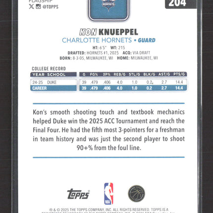 2025 Topps Flagship Kon Knueppel #204 RC