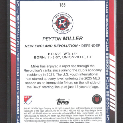2025 Topps Chrome Pitch Prodigies Peyton Miller #185 Green Speckle RC 83/99