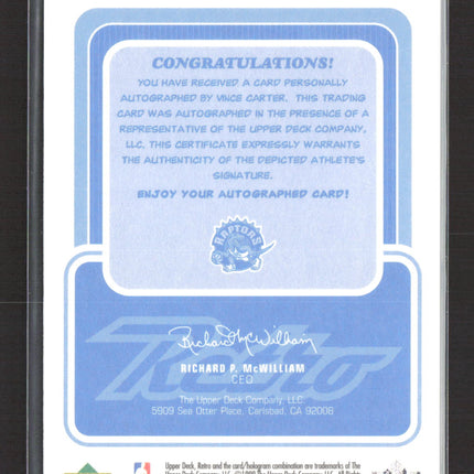 1999 Upper Deck Retro Inkredible Vince Carter #VC Auto
