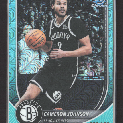 2025 Topps Bowman Chrome Cameron Johnson #BCV-61 Aqua Mojo Refractor 028/125