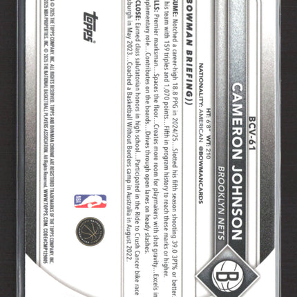 2025 Topps Bowman Chrome Cameron Johnson #BCV-61 Aqua Mojo Refractor 028/125