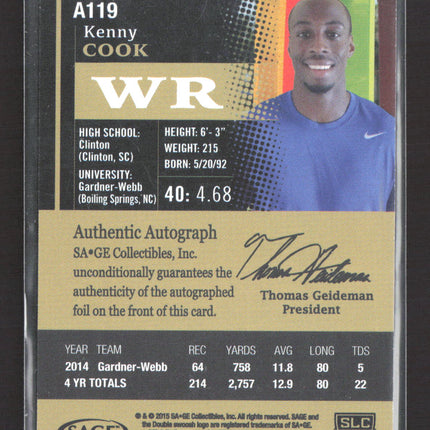 2015 SAGE HIT Kenny Cook #A119 Auto