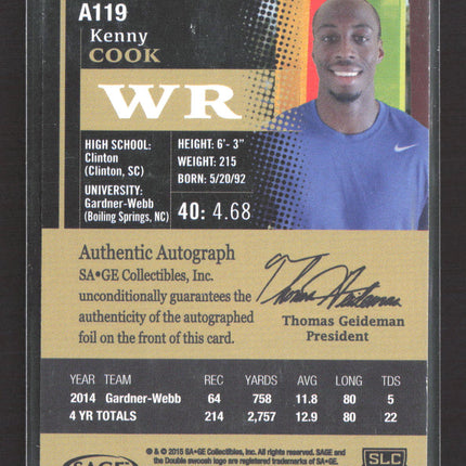 2015 SAGE Hit Kenny Cook #A119 Auto
