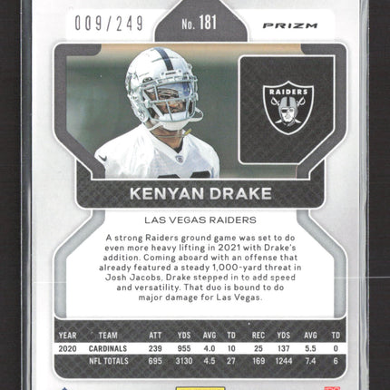 2021 Panini Prizm Kenyan Drake #181 Orange 009/249