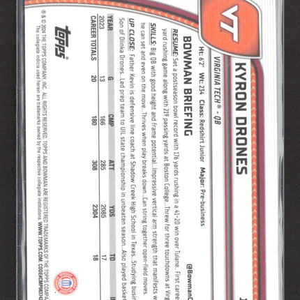 2024 Bowman Chrome University Kyron Drones #119 Pink /150 1st Bowman