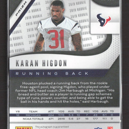 2019 Panini Prizm Karan Higdon #333 Green RC Auto