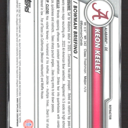 2023 Bowman Chrome University Keon Keeley #43 Refractor 1st Bowman