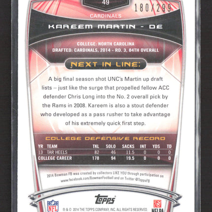 2014 Bowman Kareem Martin #49 Orange 180/299 RC