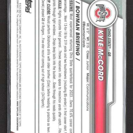 2023 Bowman University Chrome Kyle McCord #101 1st Bowman