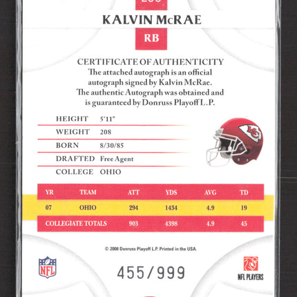 2008 Donruss Threads Kalvin McRae #200 Auto /999