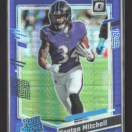 2023 Panini Donruss Optic Keaton Mitchell #207 Blue Hyper