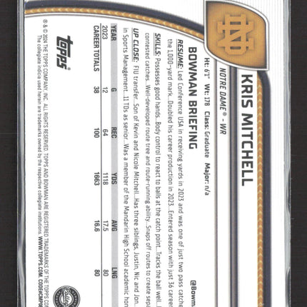 2024 Bowman Chrome University Kris Mitchell #117 Blue Refractor /199
