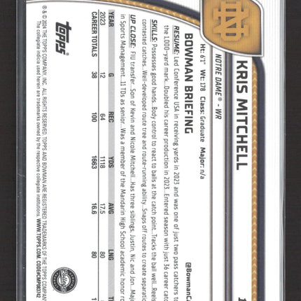 2024 Topps Bowman Chrome University Kris Mitchell #117 Pink /150