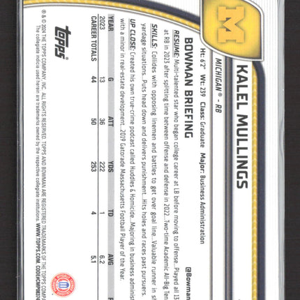 2024 Bowman Chrome University Kalel Mullings #106 Pink 1st Bowman