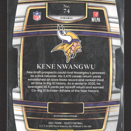 2022 Panini Select Football Concourse Kene Nwangwu #74 Prizm RC
