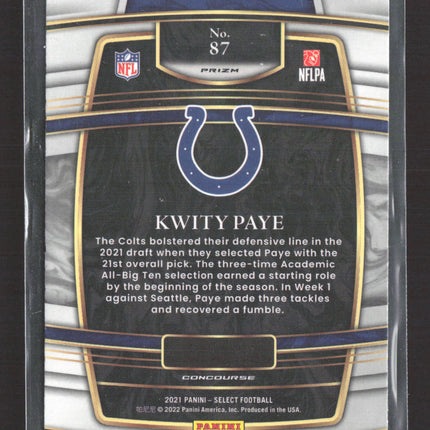 2022 Panini Select Concourse Kwity Paye #87 Silver Prizm RC