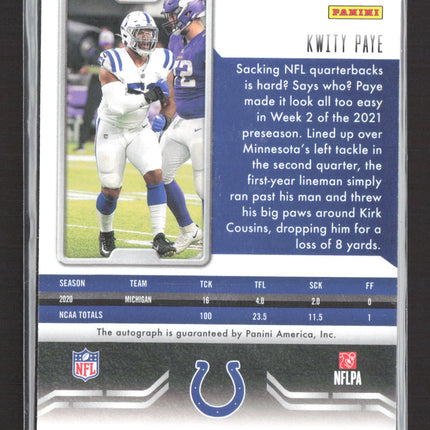 2021 Panini Playbook Football Kwity Paye #148 08/99 RC Auto