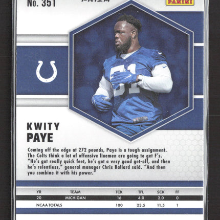 2021 Panini Mosaic Prizm Kwity Paye #351 Yellow RC