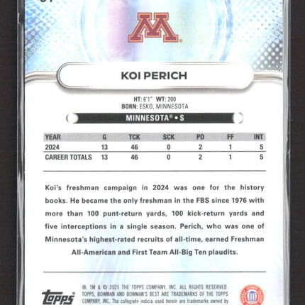 2025 Topps Bowman University Best Koi Perich #84 Yellow Refractor 116/250