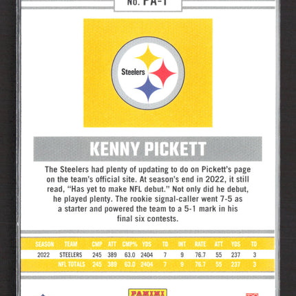 2022 Panini Chronicles Panini Football Kenny Pickett #PA-1 RC