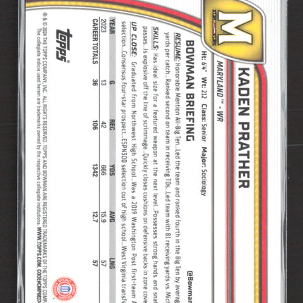 2024 Bowman Chrome University Kaden Prather #110 Green /99 Refractor