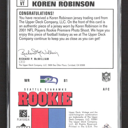 2001 Upper Deck Vintage Rookie Vintage Threads Koren Robinson #KRVT patch