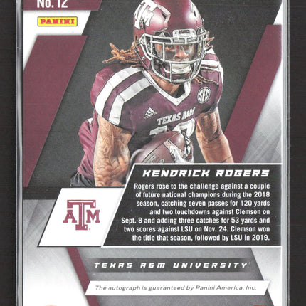 2020 Panini Chronicles Draft Picks XR Kendrick Rogers #12 05/20 RC Auto