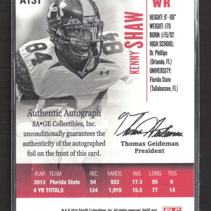2014 SAGE HIT Kenny Shaw #A131 Auto