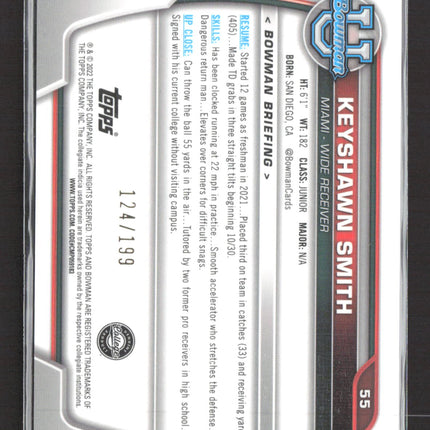 2022 Topps Bowman University Keyshawn Smith #55 Blue /199