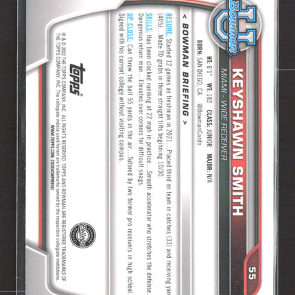 2022 Bowman University Keyshawn Smith #55 Purple Shimmer Refractor
