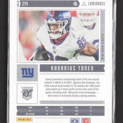 2022 Panini Chronicles Luminance Kadarius Toney #214 RC