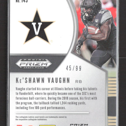 2020 Panini Prizm Draft Picks Ke'Shawn Vaughn #143 Checkerboard RC 45 / 99