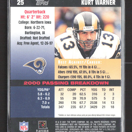 2001 Topps Bowman's Best Kurt Warner Refractor #25