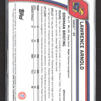 2024 Bowman Chrome University Lawrence Arnold #120 Aqua Shimmer Refractor /275