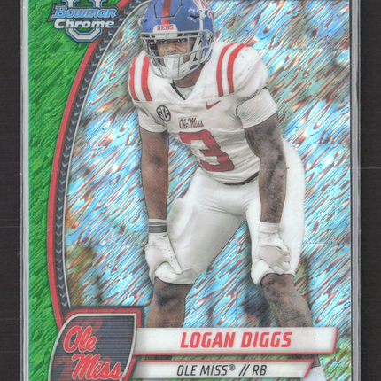 2024 Topps Bowman Chrome University Logan Diggs #121 Green Shimmer Refractor /99